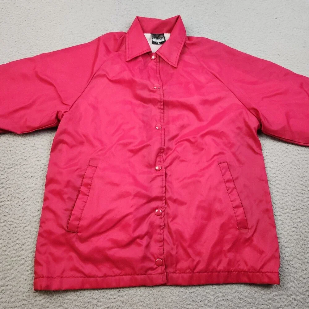Vintage Weather Breaker Jacket Womens Small Pink Lined Coach Snap Front Packable